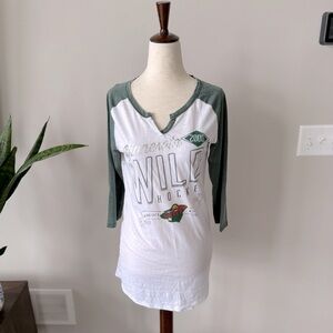 NWOT! Minnesota WILD Green and White Hockey Raglan Tee